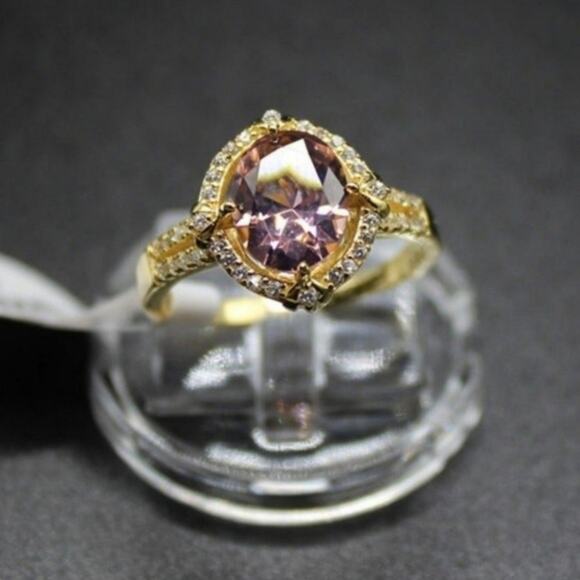 Pigeon Egg Morganite Ring 925 Sterling Silver Synthetic 18k Yellow Gold/Pink 9 - Picture 3 of 8